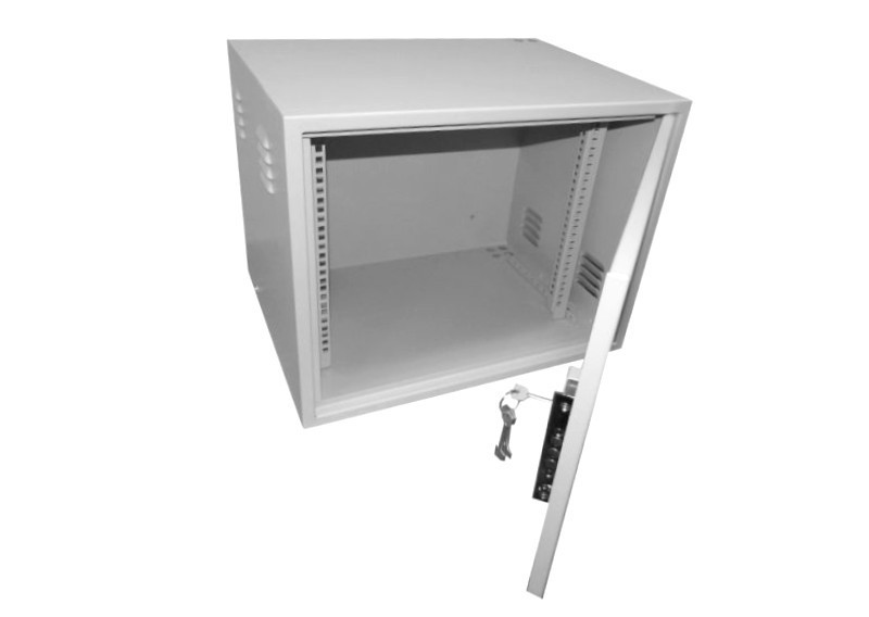 Антивандальный Шкаф 9U распашного типа, (Ш*Г*В 600*450*470мм) 19 направляющие, передняя дверь металл, замок, серый Netko M
