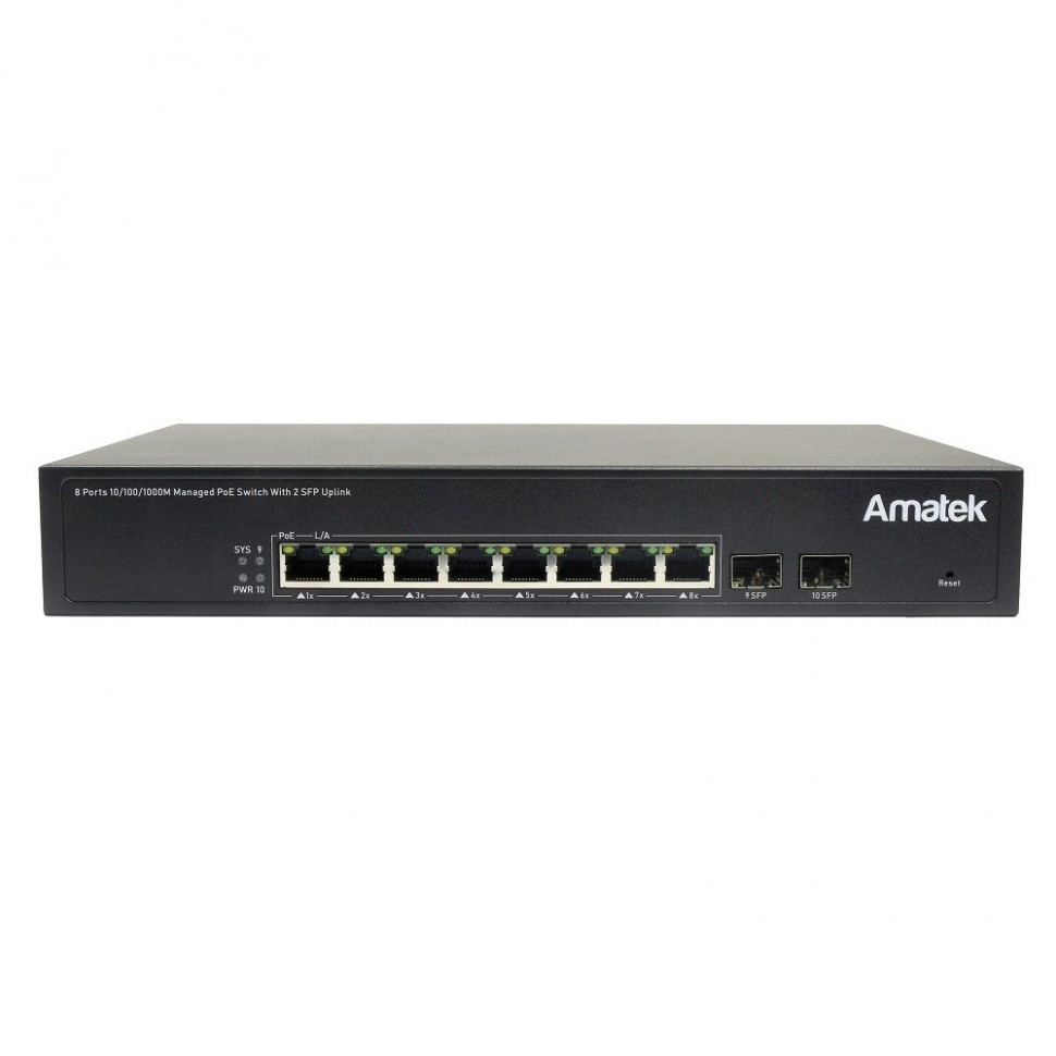 AN-SGM10P8 - 10-портовый управляемый L2 100/1000 Мбит/с коммутатор с PoE+ до 120Вт