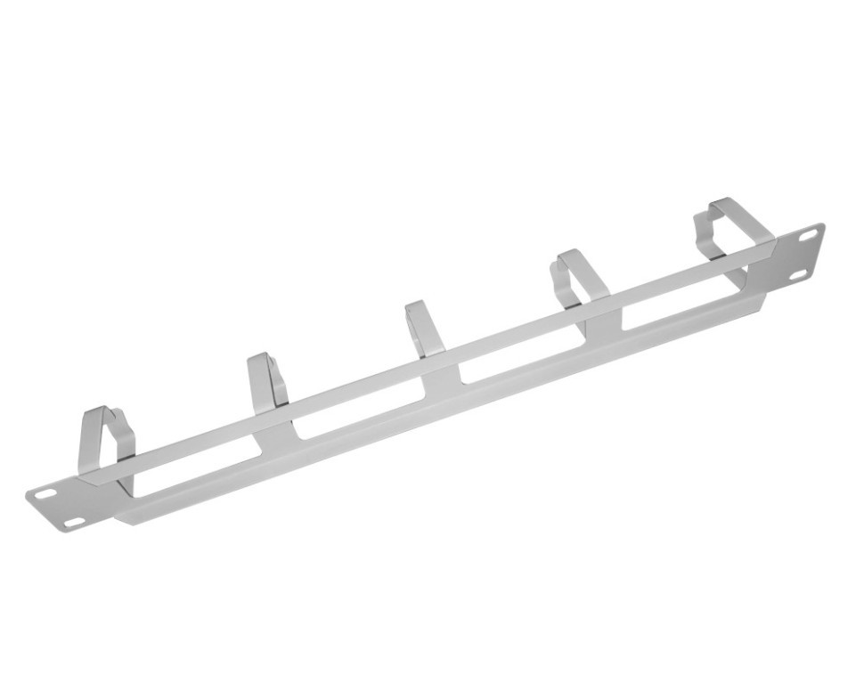 Кабельный органайзер 19, 1U, металлический с окнами, 5 металл. колец, серый
