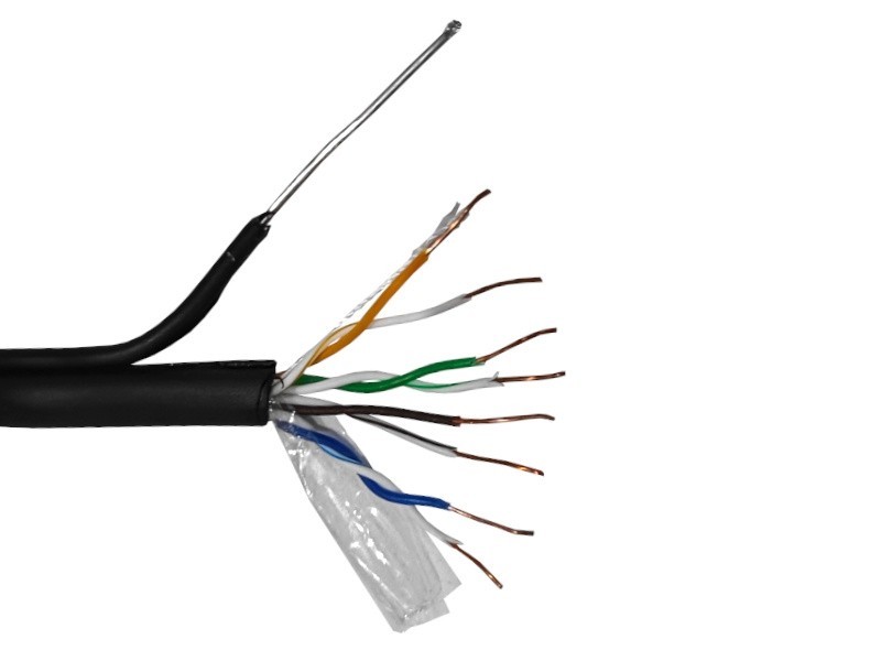 Кабель UTP4 cat.5е, одножильный, Cu, для наружных работ с проволочным тросом, Проходит Fluke тест, черный, NETKO Optima Gold 5м