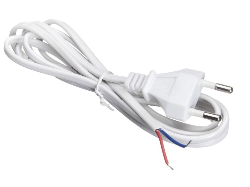 Кабель питания с вилкой (без разъема) 2*0,5мм2, 220V/2,5A, 1,8м, белый, NETKO Optima