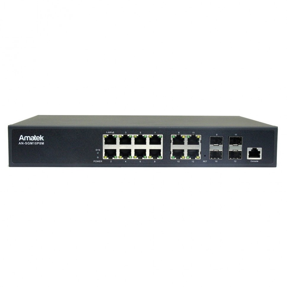 AN-SGM10P8M - 12-портовый гигабитный управляемый L2 коммутатор с HiPoE до 150Вт