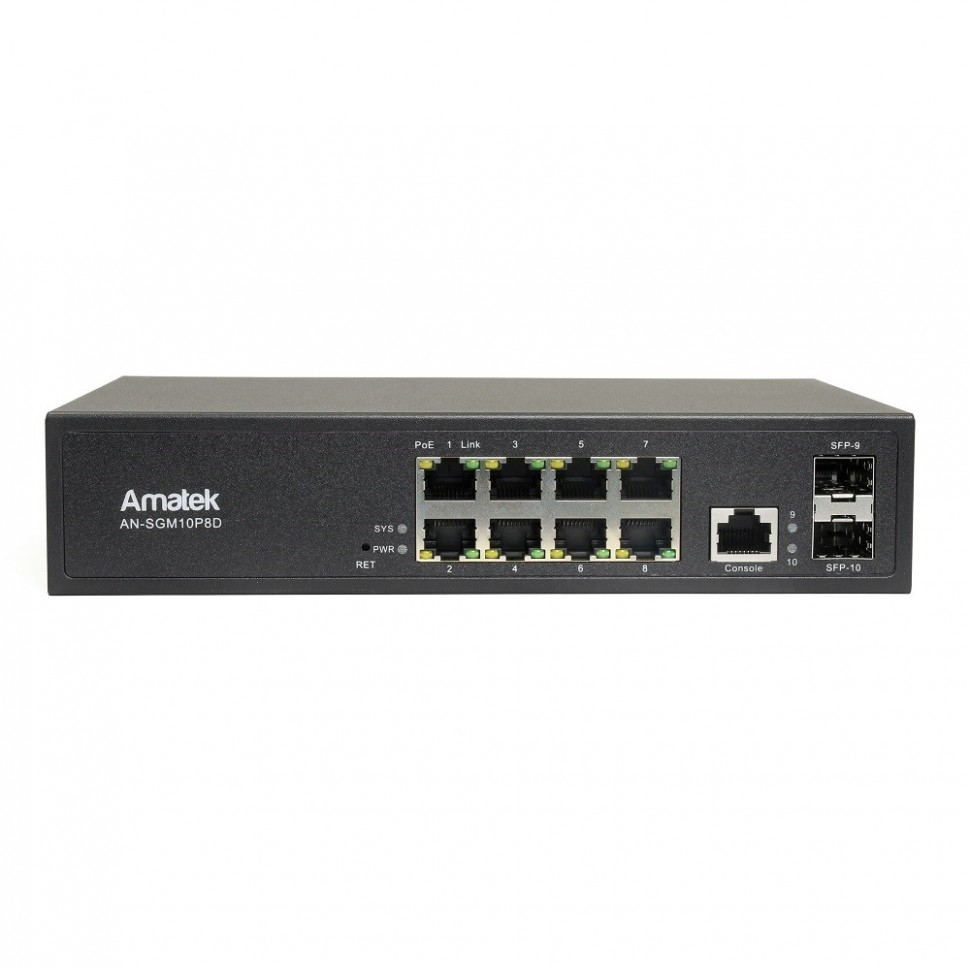 AN-SGM10P8D - 10-портовый управляемый L2+ гигабитный коммутатор с HiPoE до 150Вт