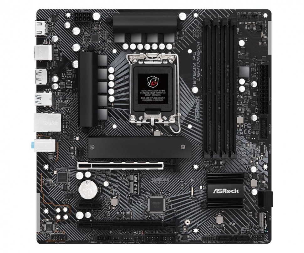 Материнская плата ASROCK Intel B760 LGA1700 MicroATX Memory DDR4 Количество слотов памяти 4 слота 1xPCI-Express 4.0 1x 1xPCI-Express 4.0 16x 1xM.2 1xВыход HDMI 1xВыход DisplayPort 2xНаличие USB 2.0 1x