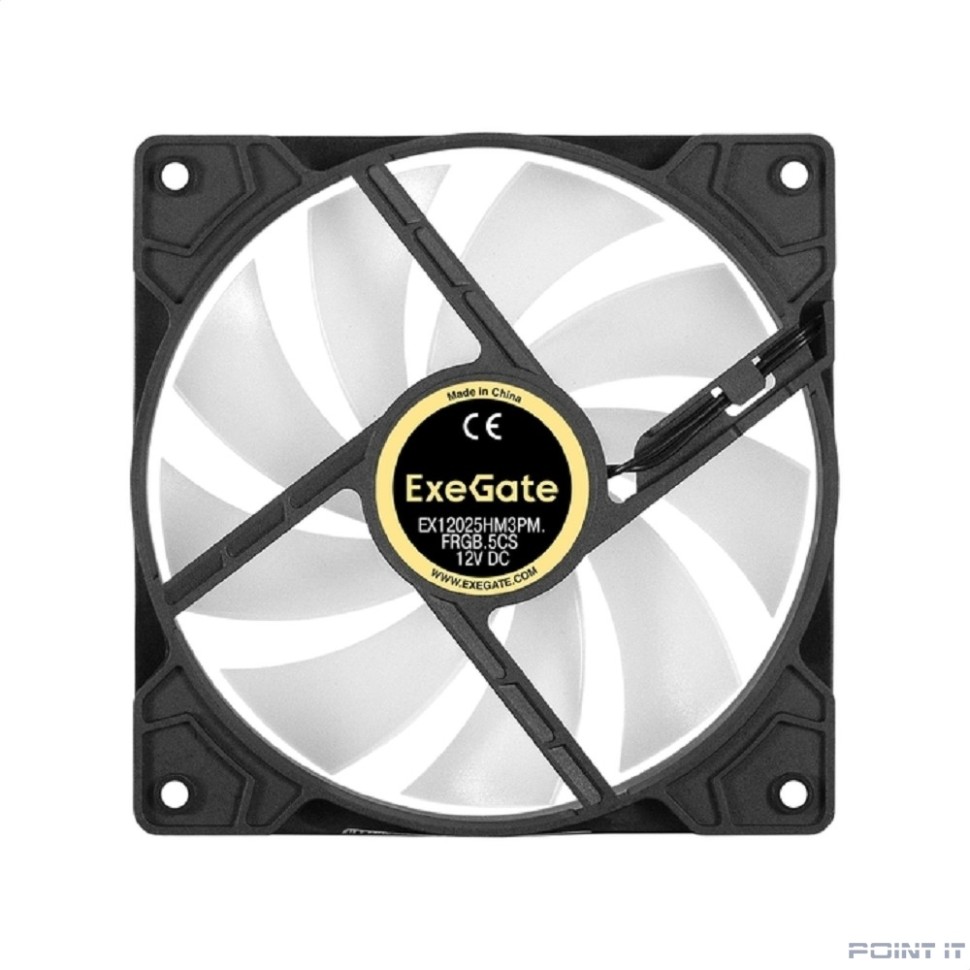 Exegate EX295965RUS Вентилятор 12В DC с подсветкой ExeGate EX12025HM3PM.FRGB.5CS (120x120x25 мм, Hydraulic bearing (гидродинамический), 3pin+Molex, FRGB подсветка, 24dBA)