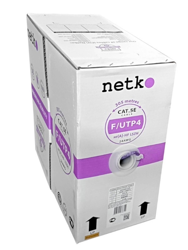Кабель F/UTP 4 (FTP4) cat.5e, 4 пары 24 AWG BC, экранированный, нг(А)-HF LSZH - малодымный, не содержащий галогенов; фиолетовый; одножильный, FLUKE TEST, NETKO Expert СКС 150м