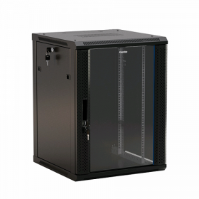  					Шкаф настенный 19-дюймовый (19), 4U, 278x600х450мм, стеклянная дверь с перфорацией по бокам, ручка с замком, цвет черный (RAL 9004) (разобранный)				 