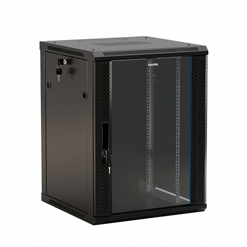 Шкаф настенный 19-дюймовый (19), 4U, 278x600х450мм, стеклянная дверь с перфорацией по бокам, ручка с замком, цвет черный (RAL 9004) (разобранный)