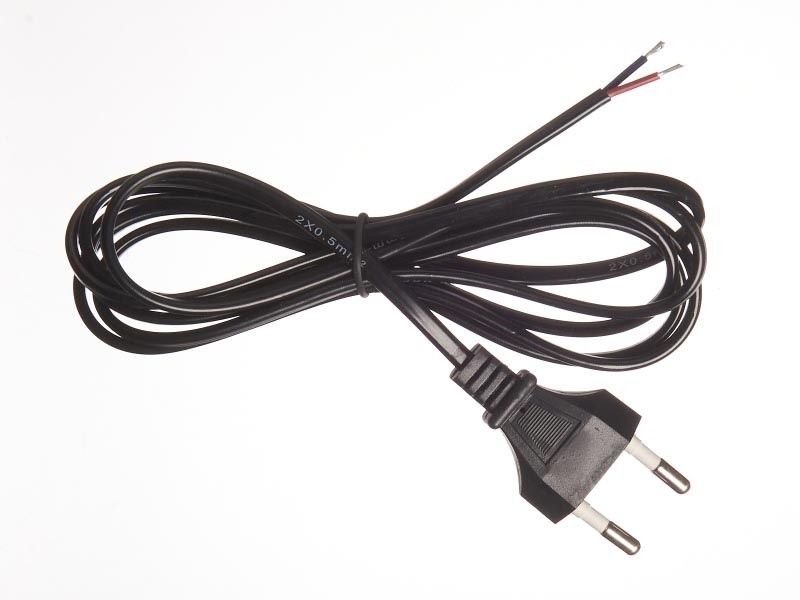 Кабель питания с вилкой (без разъема) 2*0,5мм2, 220V/2,5A, 1,8м, черный, NETKO Optima