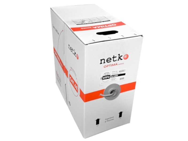 Кабель UTP4 cat.5е, одножильный, Cu, нг(А)-HF LSZH, Проходит Fluke тест, серый, NETKO Optima Gold 305м