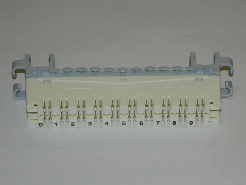 Плинт ТК с нормально замкнутыми контактами, PBT, 10 пар, cat,5e, металлические контакты, универсальный, нумерация (0-9), бело-серый Netko