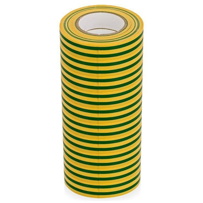 Изолента (лента изоляционная) 15мм х 20м, желто-зеленая, Netko, 10 шт