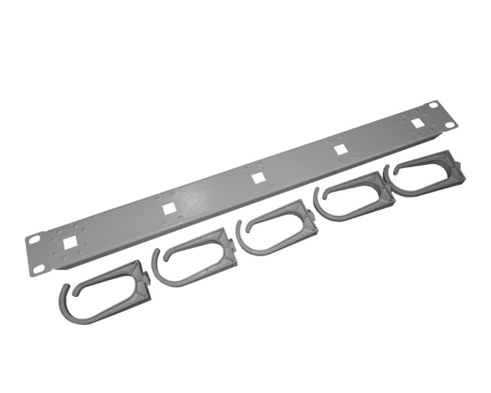 Кабельный органайзер 19, 1U, металлический, 5 пласт. колец (2 поворотных), серый SB (ан 52368)