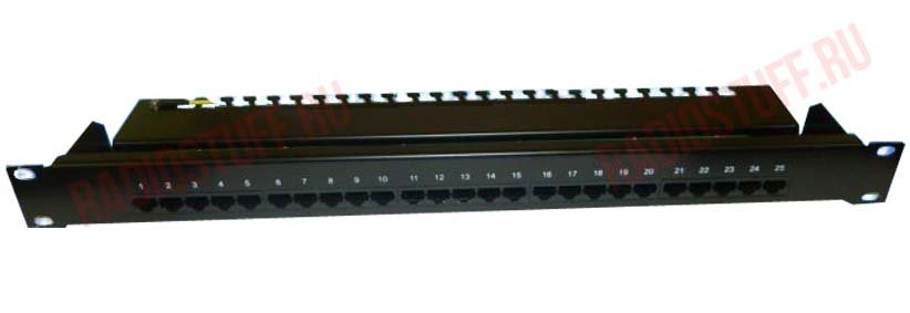 Патч-панель телефонная UTP, 19", 25 портов RJ45, cat.3, 1U, Krone Type, "L"