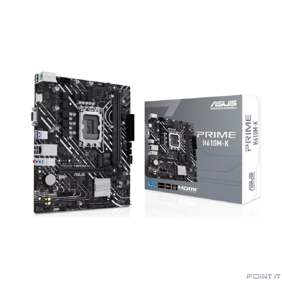 ASUS PRIME H610M-K (Socket 1700, mATX, 2xDDR5(96GB), VGA/HDMI 2.1, 1xPCIe 4.0x16/1xPCIe 3.0, 1xLAN, 4xSATA 6Gb/s, 1xM.2, 2xUSB 3.2, 4xUSB 2.0, 1xPS/2)