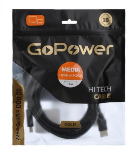 Кабель HDMI (M)/HDMI (M) 3M 00-00027306 BLACK GOPOWER