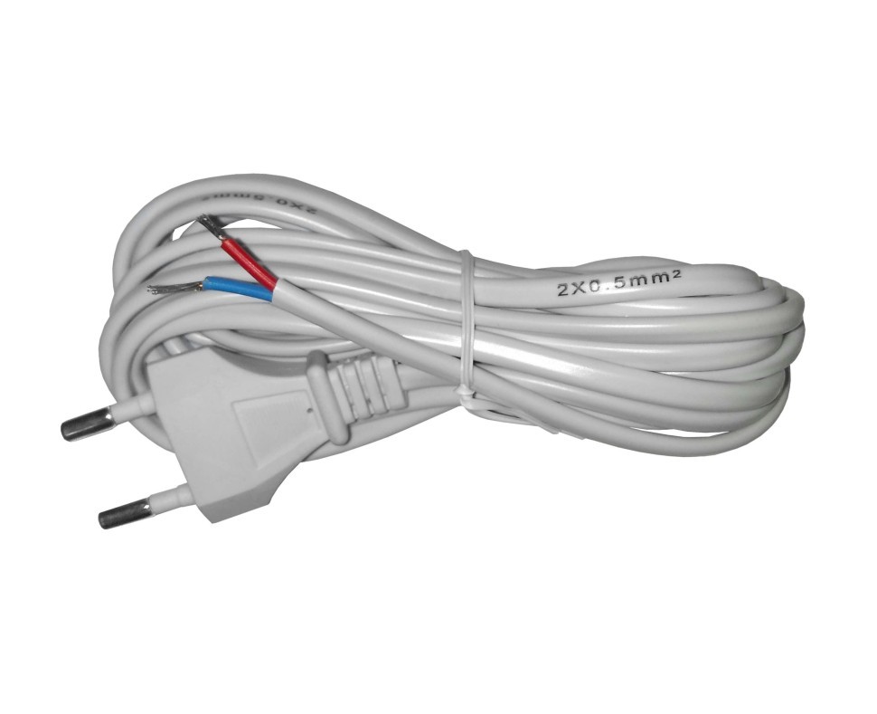 Кабель питания с вилкой (без разъема) 2*0,5мм2, 220V/2,5A, 3м, белый, NETKO Optima 10шт
