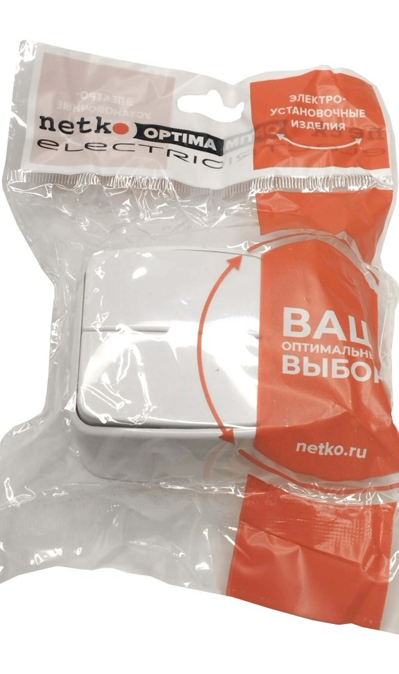 Выключатель накладной двухклавишный, 10A, пластик, IP20, цвет белый NETKO Optima Electric