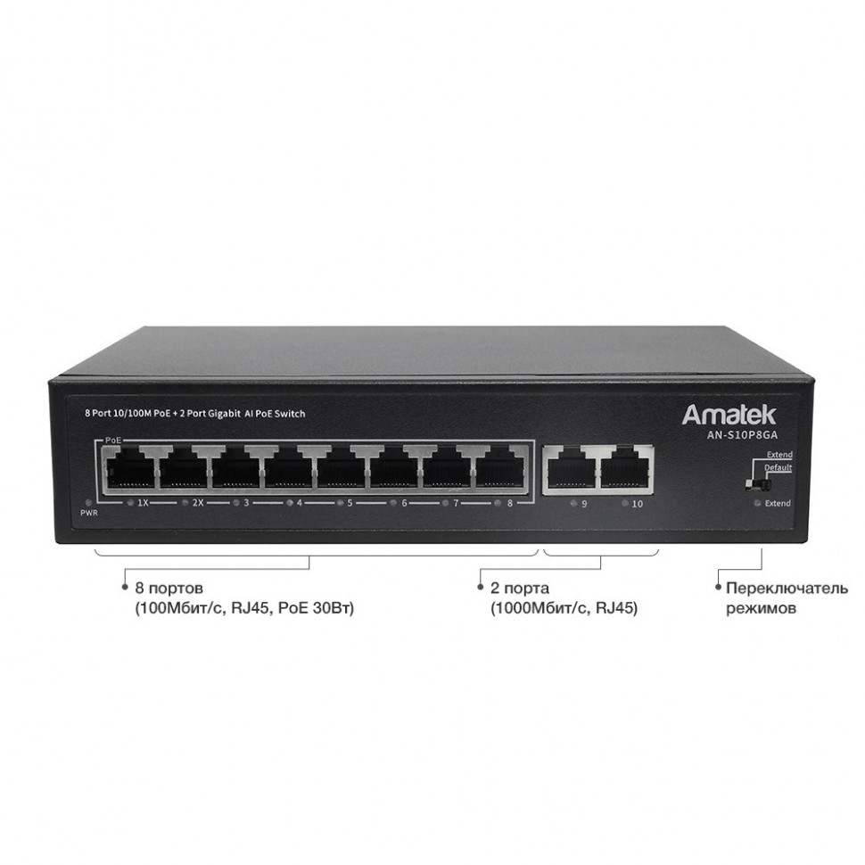 AN-S10P8GA - 10-портовый 100/1000 Мбит/с коммутатор с PoE+ до 120Вт