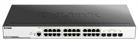 D-Link DGS-3000-28L/B1A, L2 Managed Switch with 24 10/100/1000Base-T ports and 4 1000Base-X SFP ports.16K Mac address, 802.3x Flow Control, 4K of 802.1Q VLAN, VLAN Trunking, 802.1p Priority Queues, T