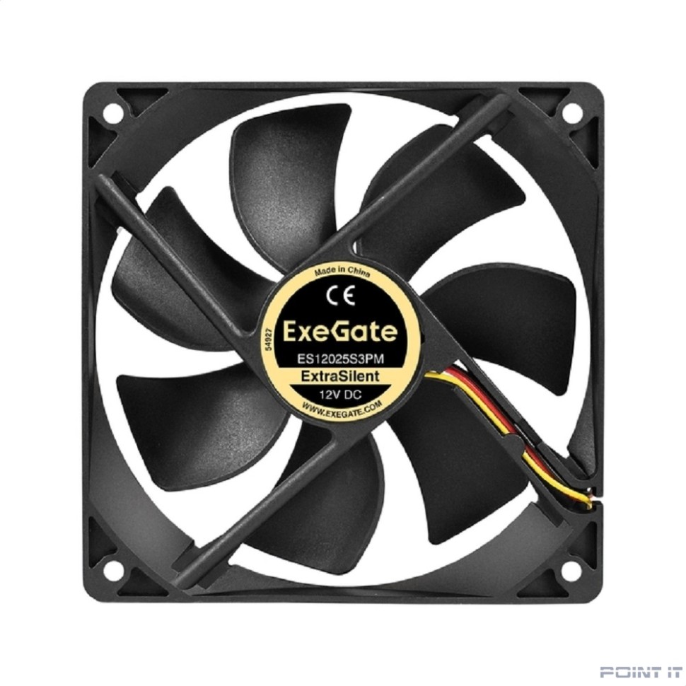Exegate EX297054RUS Вентилятор 12В DC ExeGate ExtraSilent ES12025S3PM (120x120x25 мм, Sleeve bearing (подшипник скольжения), 3pin+Molex, 1350RPM, 23dBA)