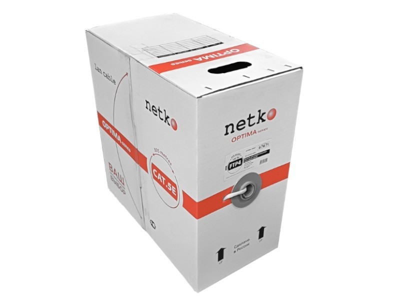 Кабель FTP4 cat.5е, одножильный, экранированный, Cu, Проходит Fluke тест, серый, NETKO Optima Gold 20м
