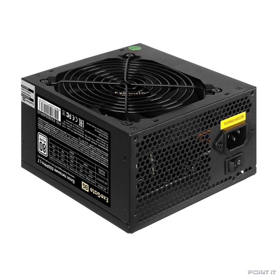 ExeGate EX282046RUS-OEM 80 PLUS® 650PPH-LT-OEM (ATX, APFC, КПД 82% (80 PLUS), 12cm fan, 24pin, (4+4)pin, PCIe, 5xSATA, 3xIDE, black, RTL)