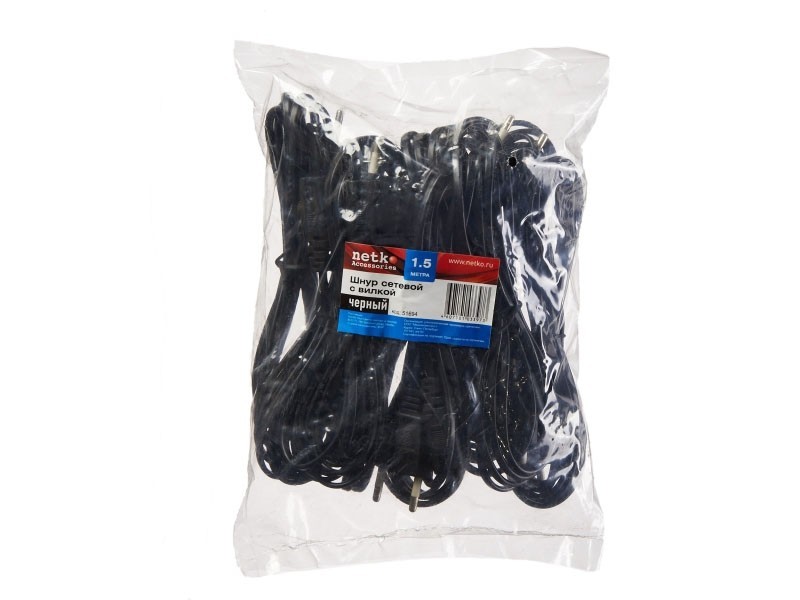 Кабель питания с вилкой 1,5м, черный, NETKO Optima 20шт