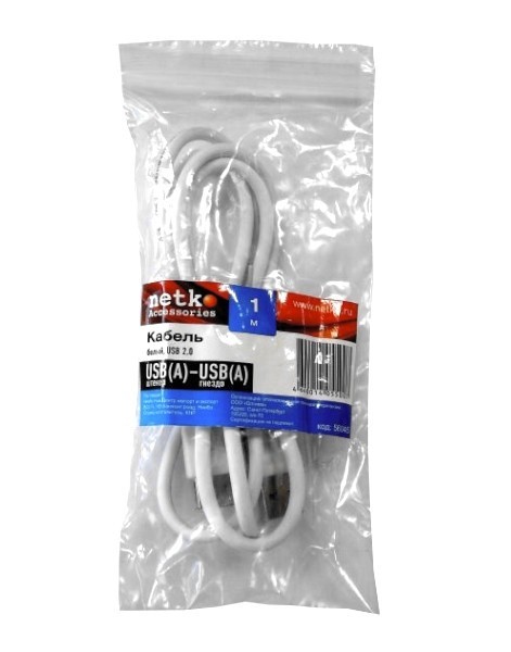Кабель шт.USB A - гн.USB A 2.0 (1,0м), белый, NETKO Optima