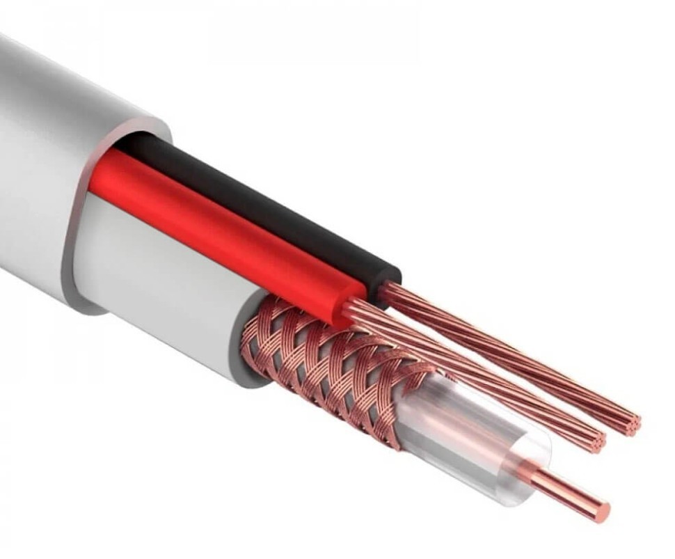 Кабель коаксиальный КВК-В, (CU, оплетка 80 нитей CCA) + кабель питания 2x0.5мм2 (CU, многожильный), белый (20м) NETKO Optima