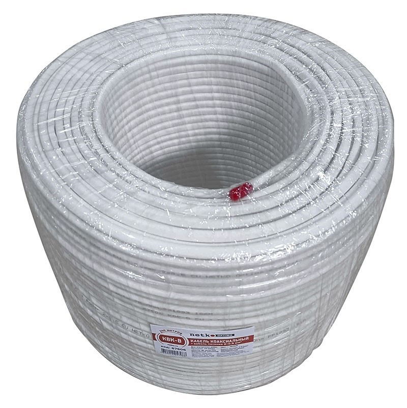 Кабель коаксиальный КВК-В, (CU, оплетка 80 нитей CCA) + кабель питания 2x0.5мм2 (CU, многожильный), белый (20м) NETKO Optima