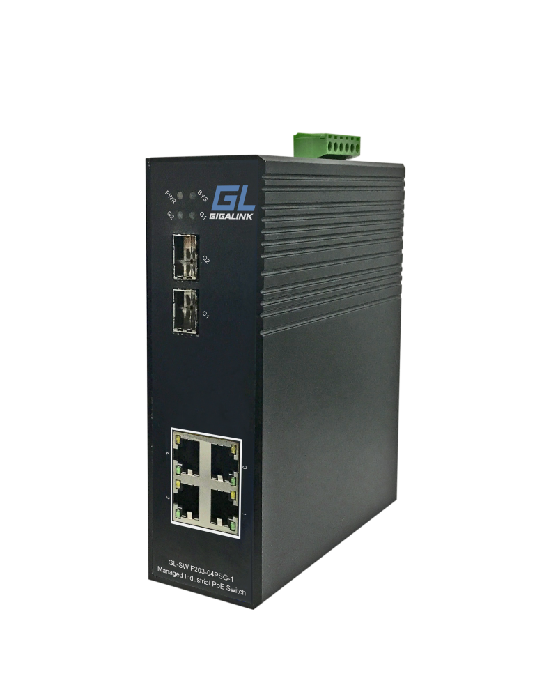 Коммутатор GIGALINK, управляемый L2, индустриальный на DIN рейку, 4 PoE (802.3af/at) портов 100Мбит/с, 2 SFP/1000BaseX, 48В (питание поставляется отдельно 120 ватт)