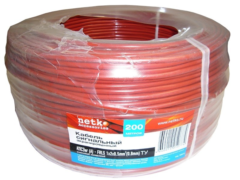 Кабель сигнальный NETKO, экранированный, КПСЭнг (А) - FRLS, 1*2*0.5мм2 (0.8мм) 10м, красный