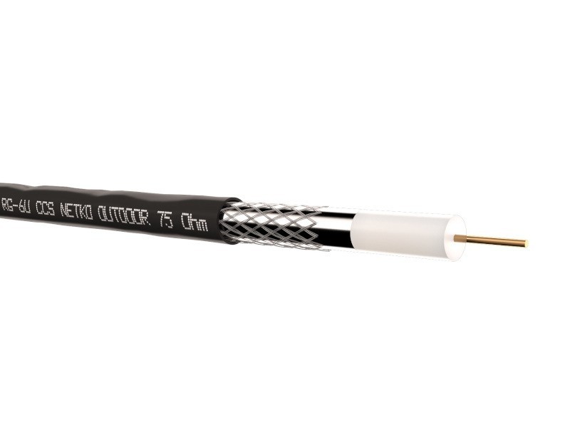 Кабель коаксиальный RG-6U, 75 Ом (CCS, оплетка 32 нити AL), наружный, черный (30м) NETKO Optima