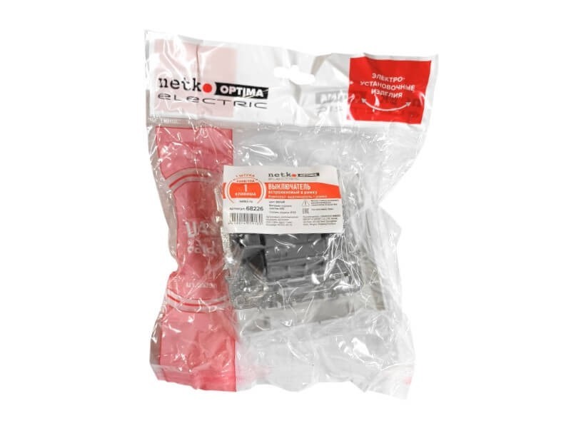 Выключатель одноклавишный, встраиваемый в рамку, 10А, IP20, белый NETKO Optima Electric (1шт.) + 1-х постовая рамка 10 шт