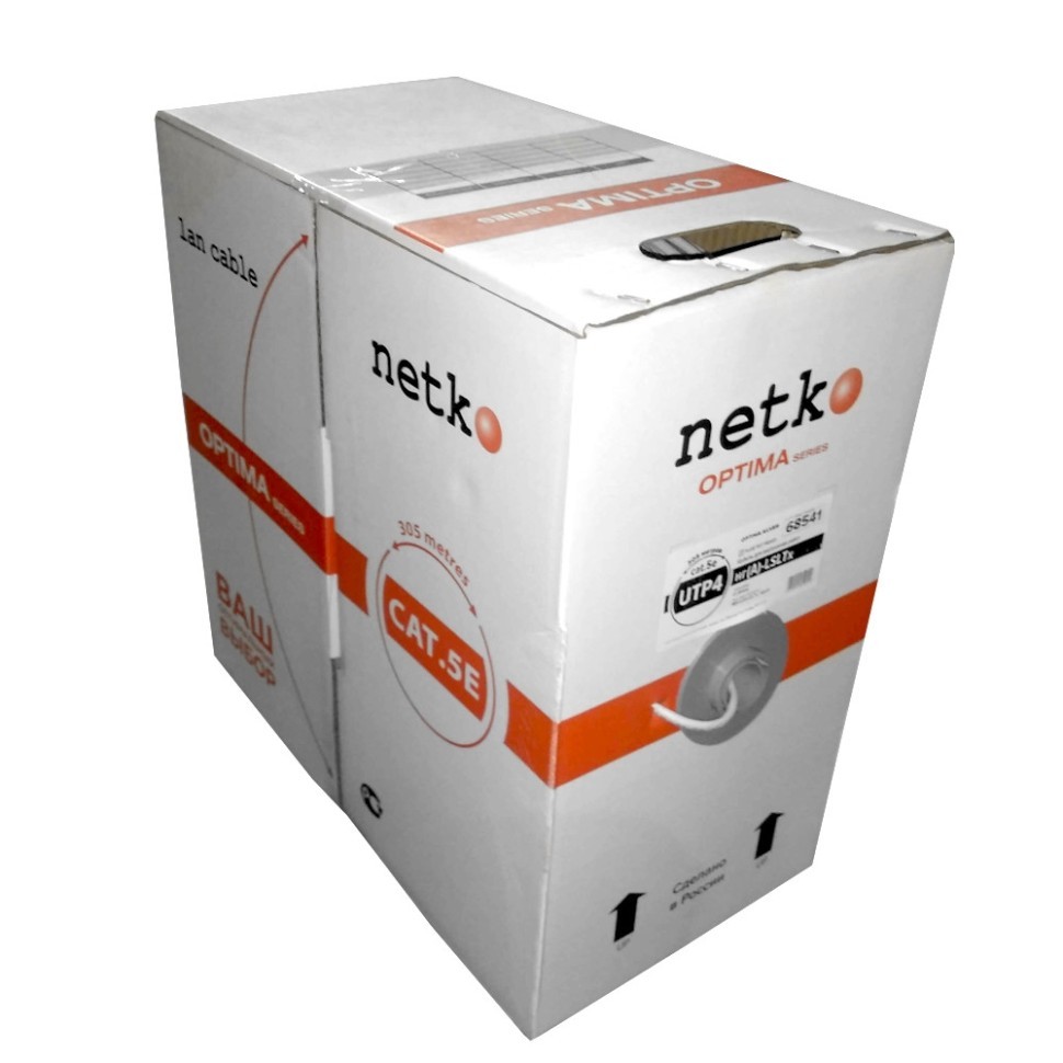 Кабель UTP4 cat.5е, одножильный, Cu, нг(А)-LSLTx - малодымный, низкотоксичный, Проходит Fluke тест, серый, NETKO Optima Silver 40м