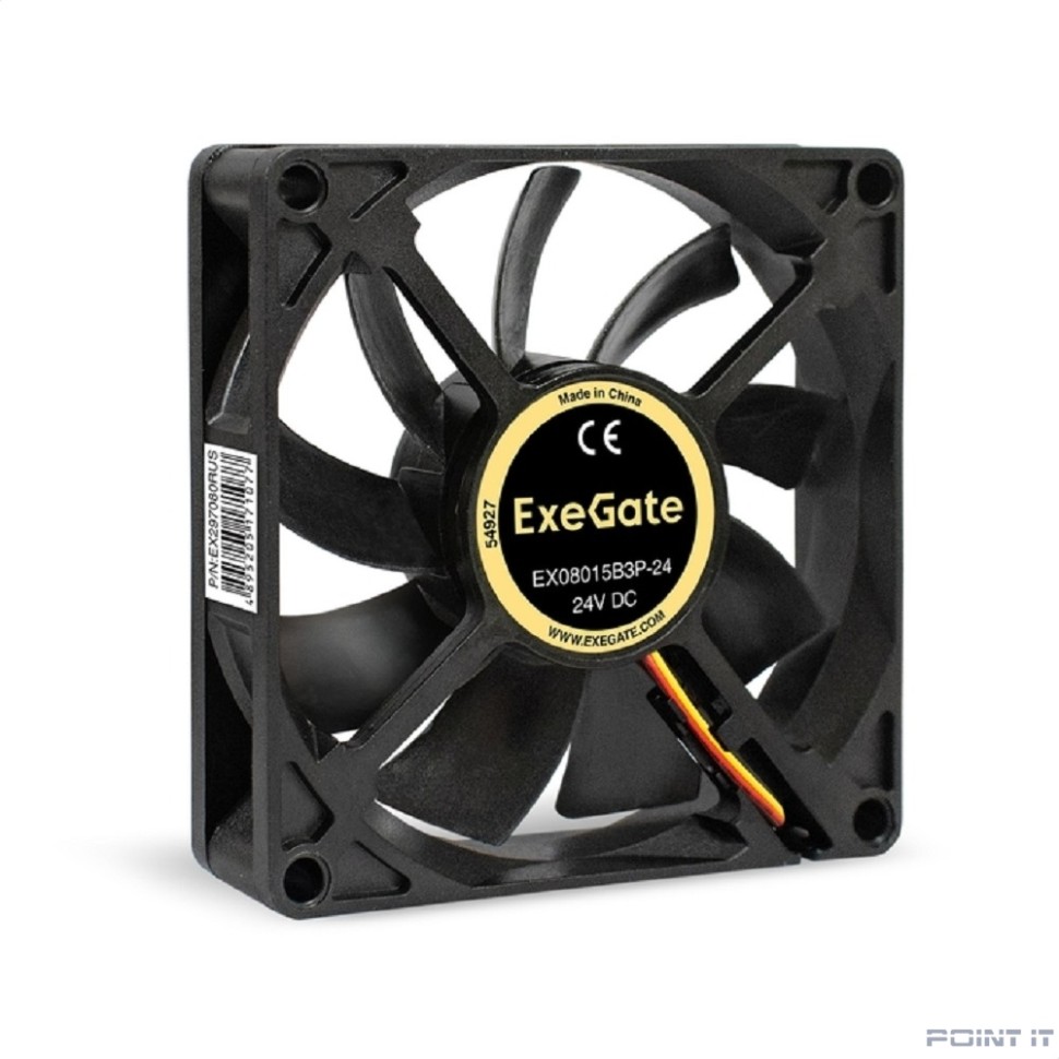 Exegate EX297080RUS Вентилятор 24В DC ExeGate EX08015B3P-24 (80x80x15 мм, 2-Ball (двойной шарикоподшипник), 3pin, 2550RMP, 30,5dBA)