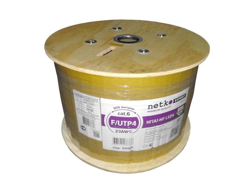 Кабель F/UTP4 (FTP4) cat.6, 4 пары 23 AWG BC, с крестовиной, нг(А)-HF LSZH - малодымный, не содержащий галогенов; фиолетовый; одножильный, FLUKE TEST, NETKO Expert СКС 3м