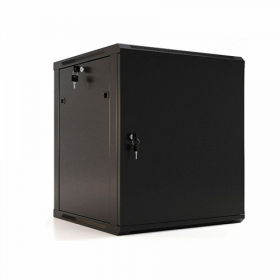  					Шкаф настенный 19-дюймовый (19), 12U, 650x600х600мм, металлическая передняя дверь с замком, две боковые панели, цвет черный (RAL 9004) (разобранный)				 