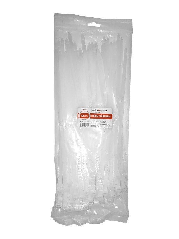 Стяжка нейлоновая 300*7,5 / 100 шт (белая), NETKO Optima SZ