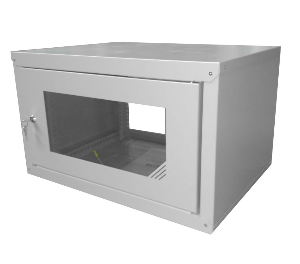 Шкаф настенный 4U серия NOP2 (600х450х267,5), передняя дверь стекло, разборный, серый Netko