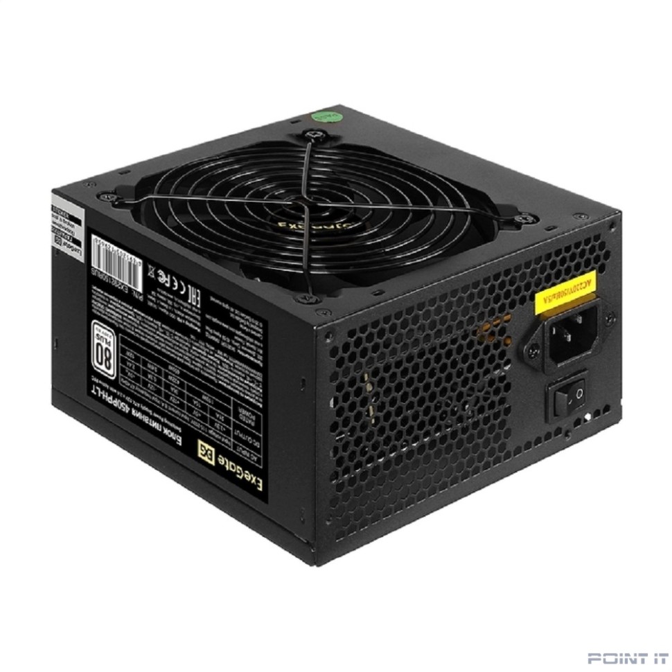 Exegate EX292150RUS-OEM Блок питания 450W ExeGate 80 PLUS® 450PPH-LT-OEM (ATX, APFC, КПД 82% (80 PLUS), 12cm fan, 24pin, (4+4)pin, PCIe, 5xSATA, 3xIDE, black)
