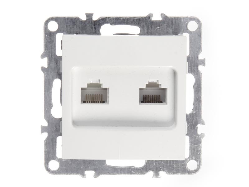 Компьютерная розетка двойная RJ45+ RJ45 в рамку, cat.5e, неэкранированная, пластик, IP20, (в 2-3-4 постовых рамках порты расположены вертикально) цвет белый NETKO Optima Electric 5 шт