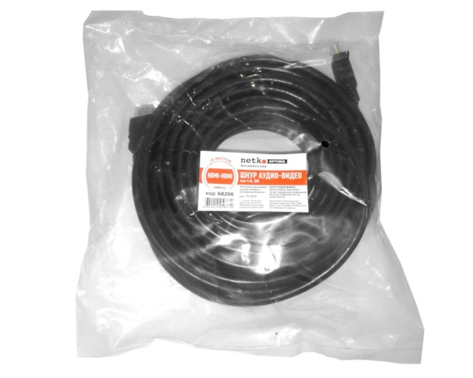 Шнур аудио-видео HDMI-HDMI 1.4 цвет: золото (15м) NETKO Optima