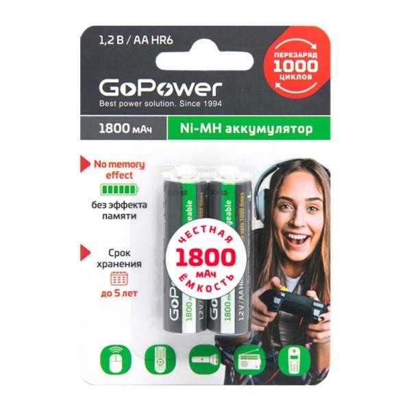 Аккумулятор HR6 AA BL2 NI-MH 00-00015317 1800MAH GOPOWER