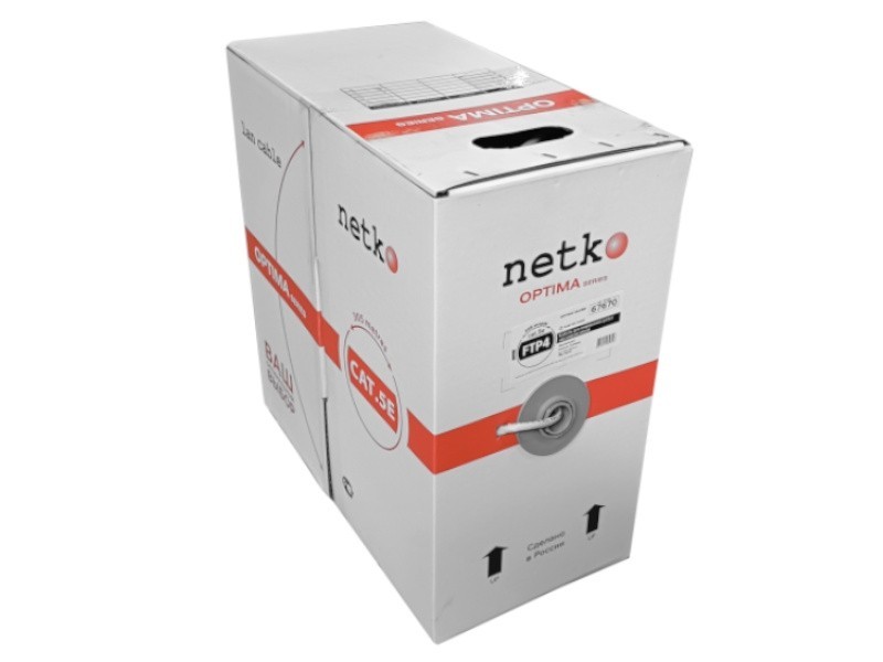 Кабель FTP4 cat.5е, одножильный, экранированный, Cu, Проходит Fluke тест, серый, NETKO Optima Silver 200м