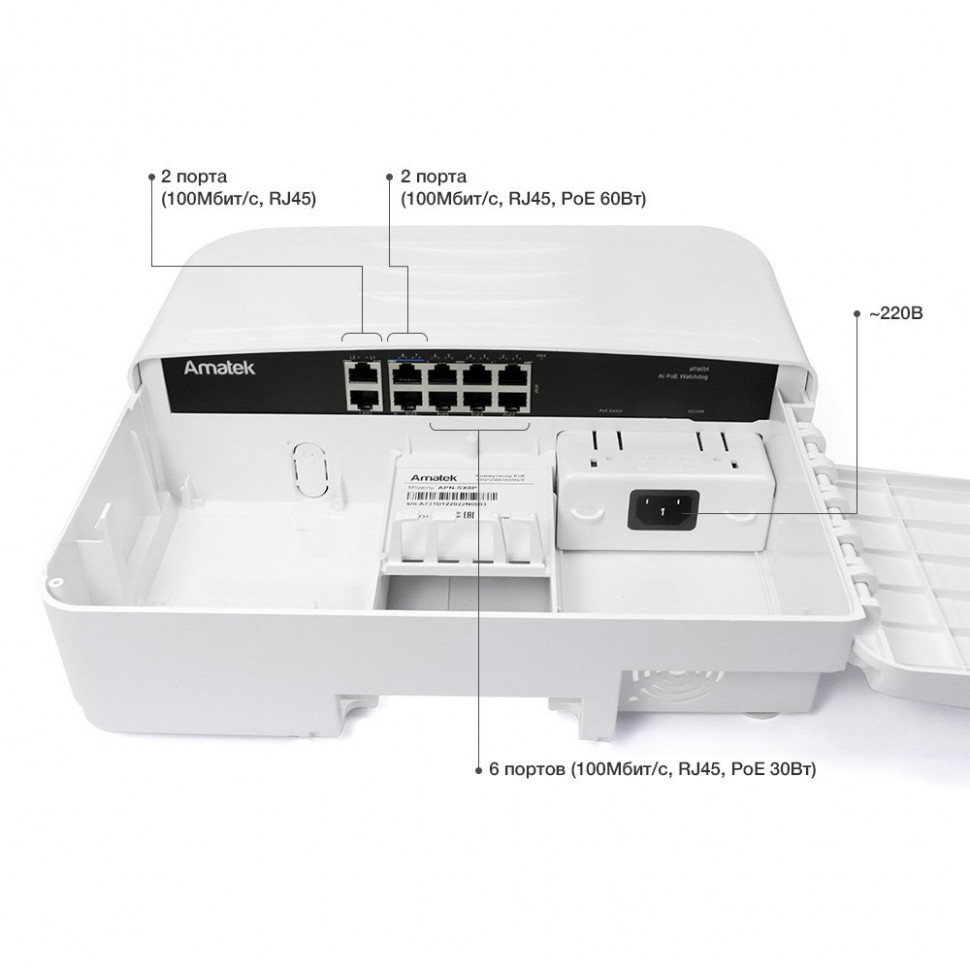APN-SX8P – 10-портовый уличный коммутатор PoE до 115Вт