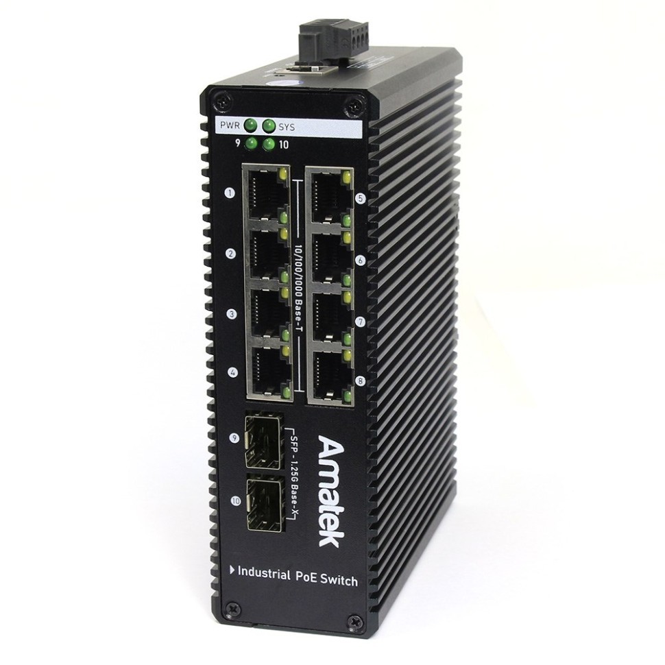 AN-SXGM10P8A - промышленный 10-портовый управляемый гигабитный L2+ коммутатор с PoE до 240Вт