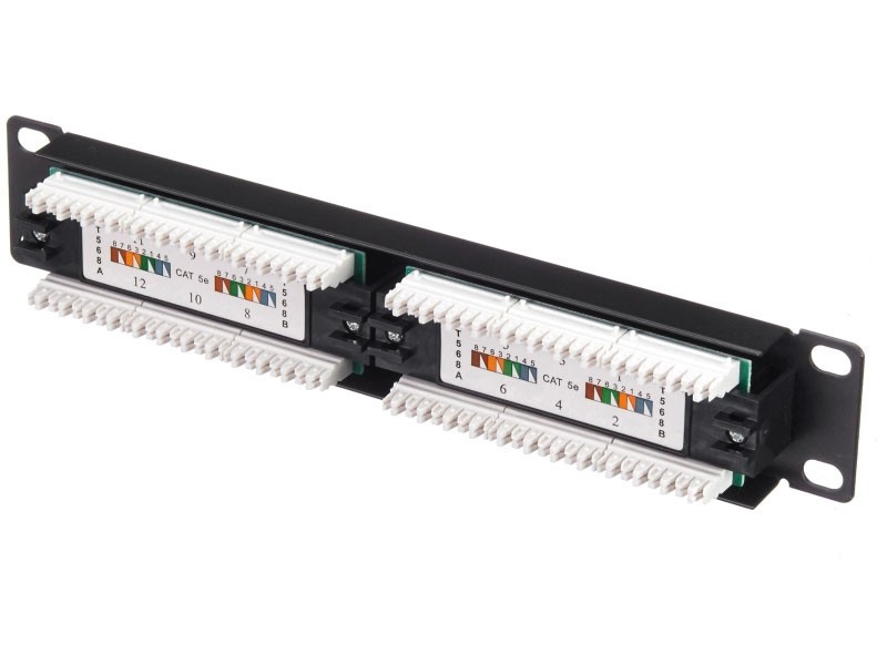 Патч-панель UTP, 10, 12 портов RJ45, cat.5е, 1U, 110 Type, L