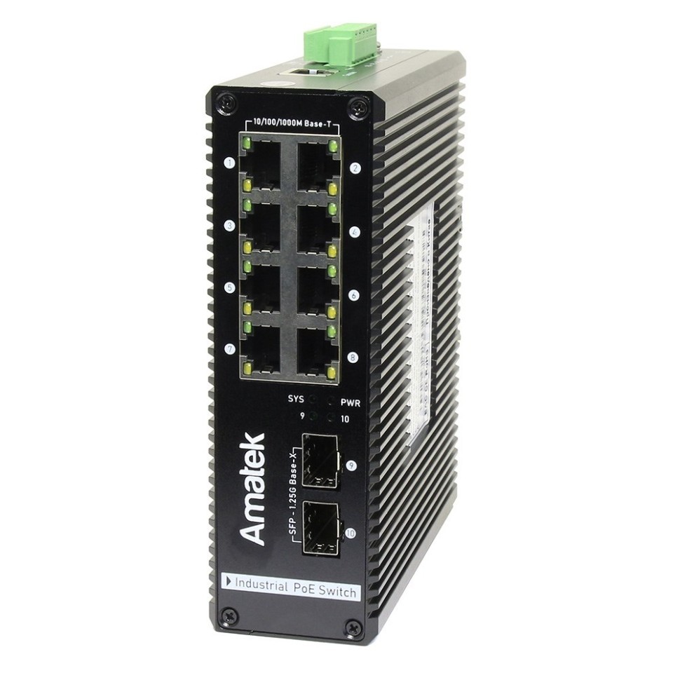 AN-SXGM10P8B - промышленный 10-портовый управляемый гигабитный L2+ коммутатор с HiPoE до 480Вт